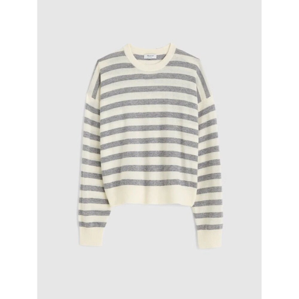 Madewell Crewneck Sweater in Cashmere XL Ivory Heather Gray Stripe Relaxed Fit - Picture 3 of 11